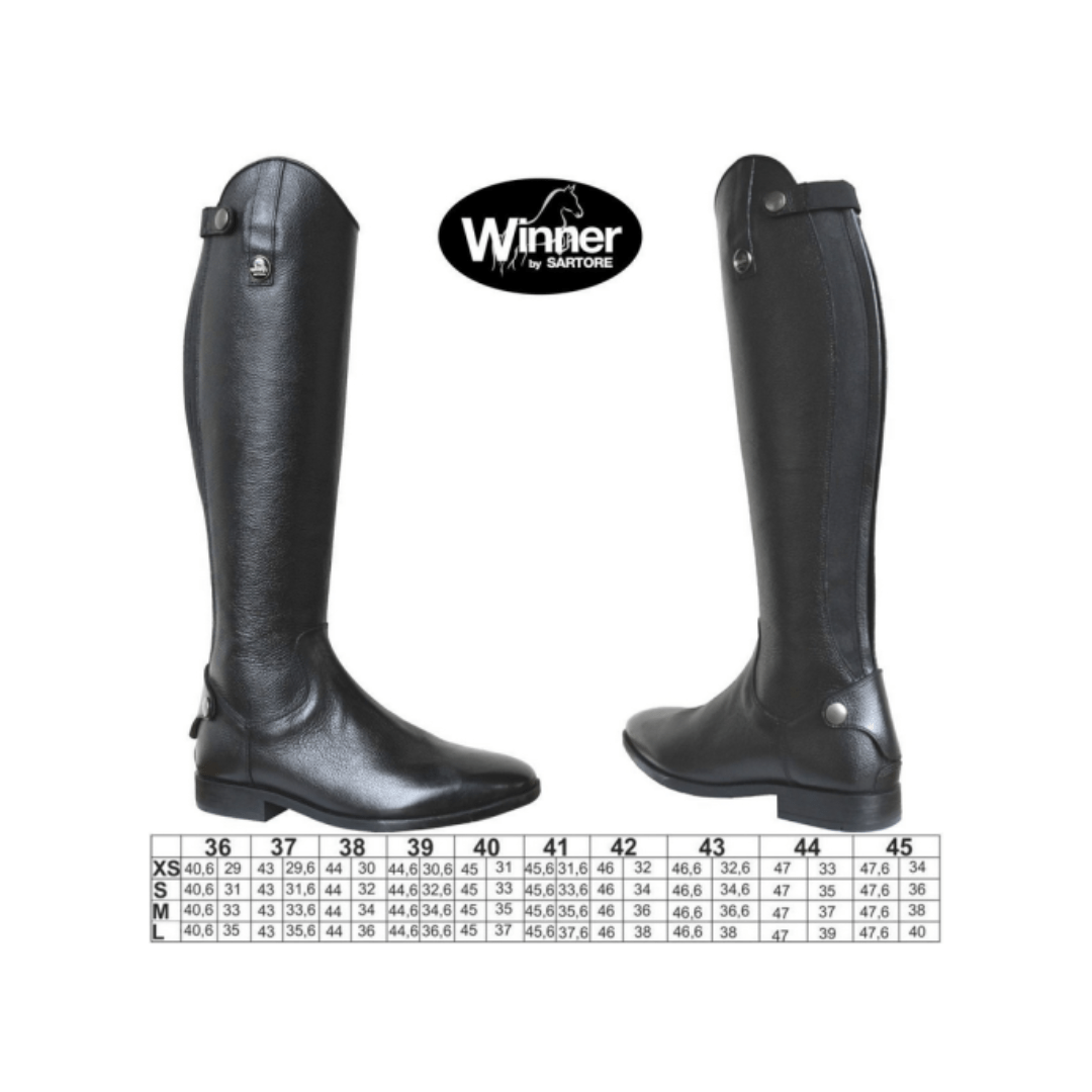 Stivali WINNER in pelle nera, suola gomma, zip, elastico