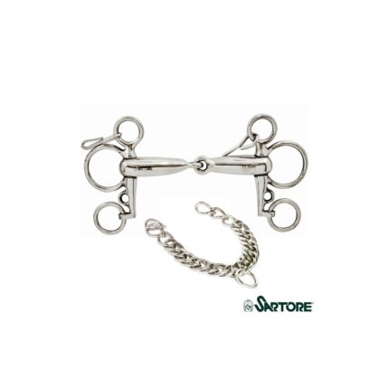 Pelham snodato inox vuoto 18 mm con barbozzale, chiamata corta - 135 mm