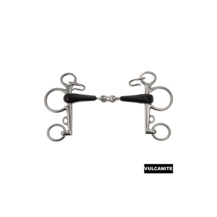 Pelham in vulcanite snodato con piastrina centrale e chiamata corta - 140 mm